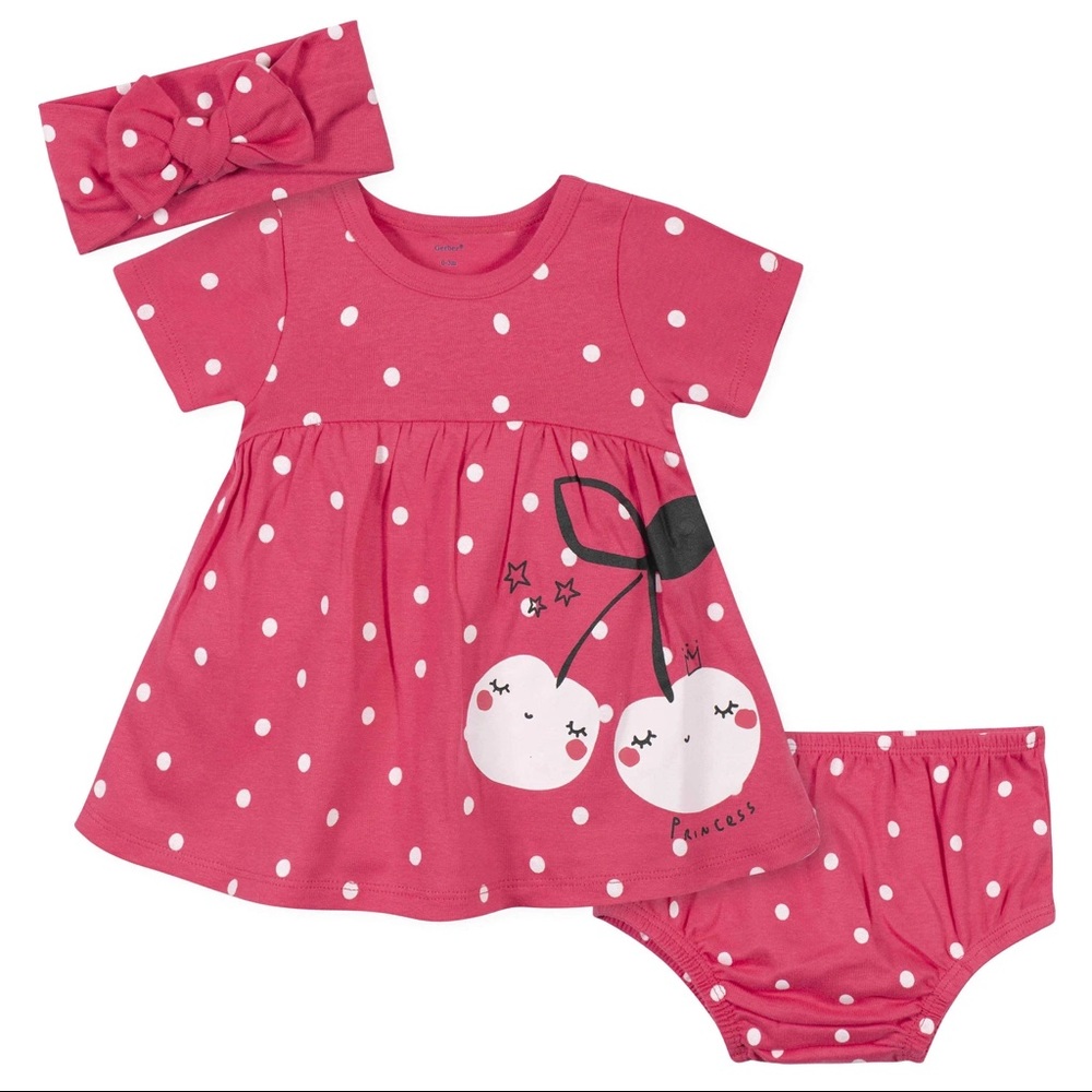 🎀4/$15🎀 Gerber 3pc Cherry Dots Dress